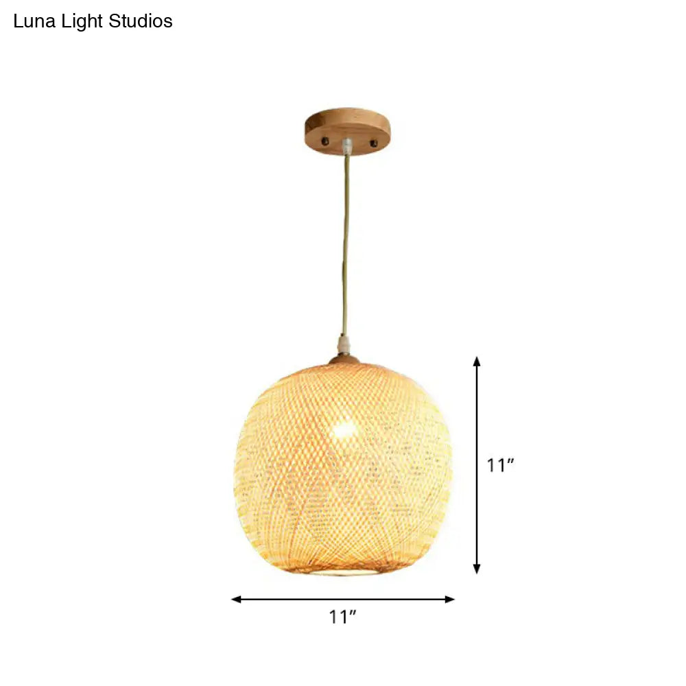 Asia 1-Light Beige Bamboo Pendant Light Fixture For Restaurants