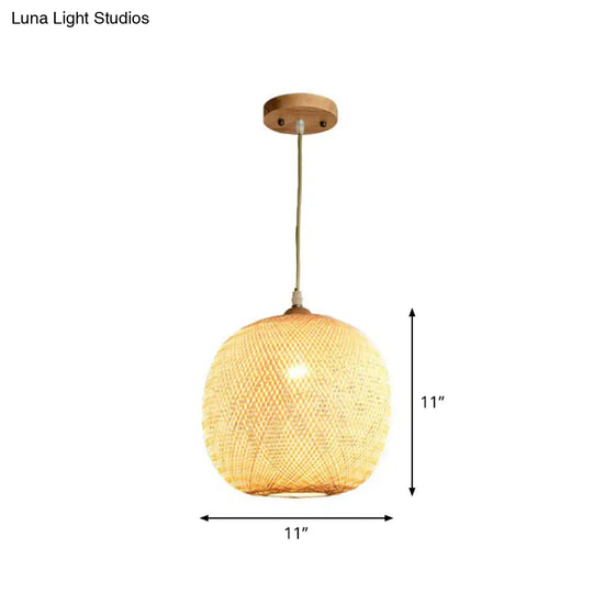 Asia 1-Light Beige Bamboo Pendant Light Fixture For Restaurants