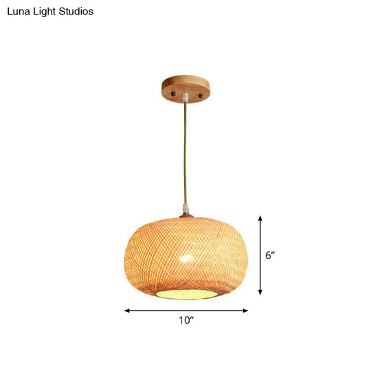 Asia 1-Light Beige Bamboo Pendant Light Fixture For Restaurants