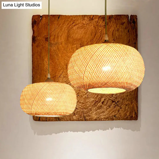 Asia 1-Light Beige Bamboo Pendant Light Fixture For Restaurants