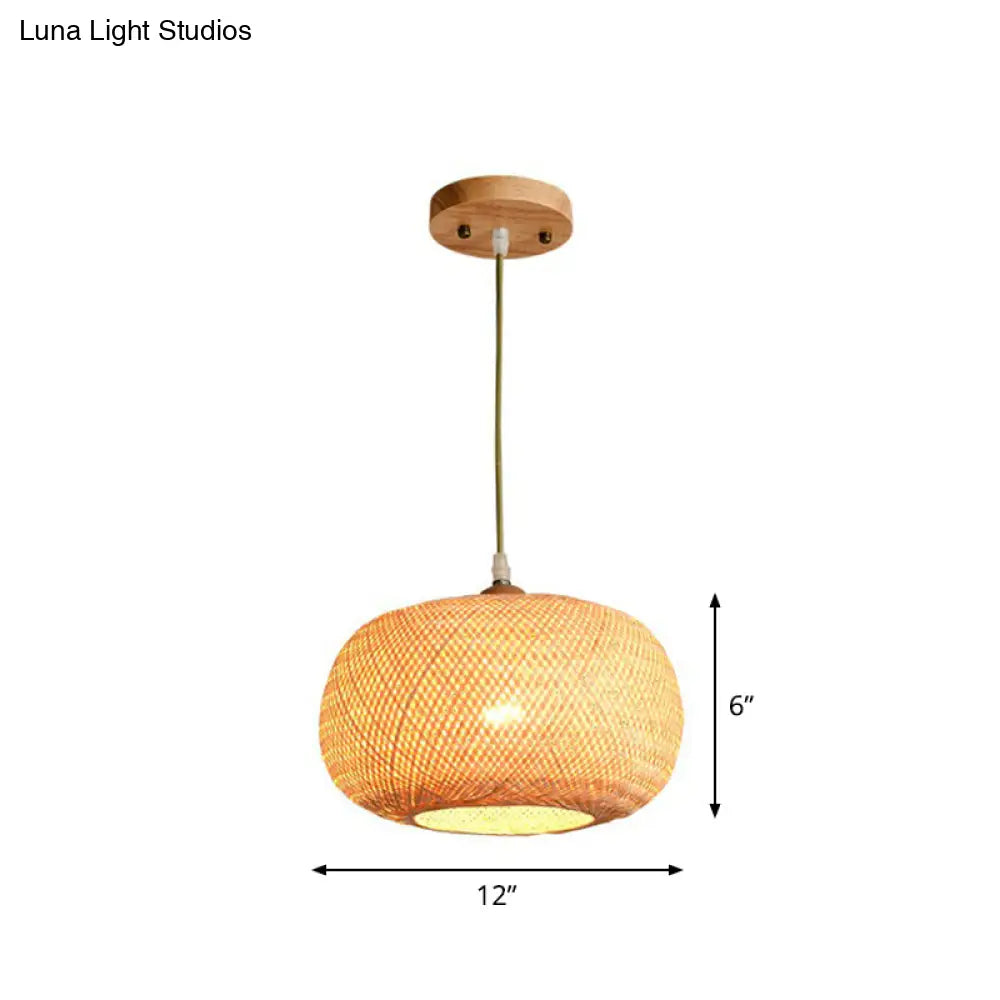 Asia 1-Light Beige Bamboo Pendant Light Fixture For Restaurants