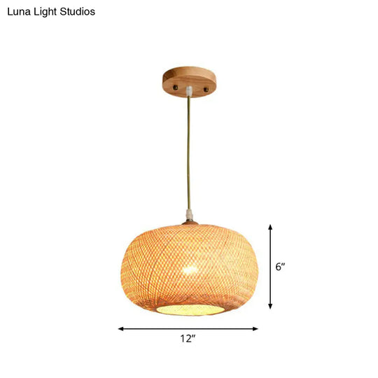 Asia 1-Light Beige Bamboo Pendant Light Fixture For Restaurants