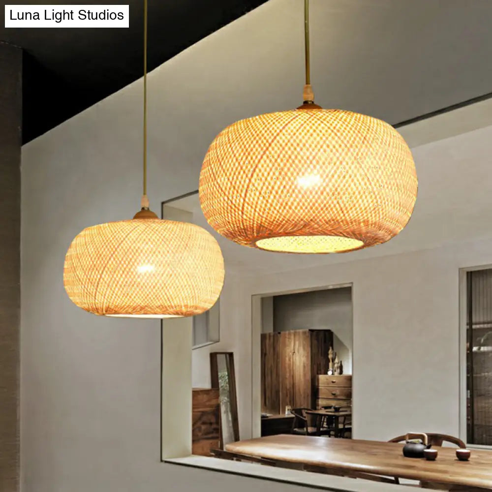 Asia 1-Light Beige Bamboo Pendant Light Fixture For Restaurants