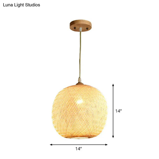 Asia 1-Light Beige Bamboo Pendant Light Fixture For Restaurants