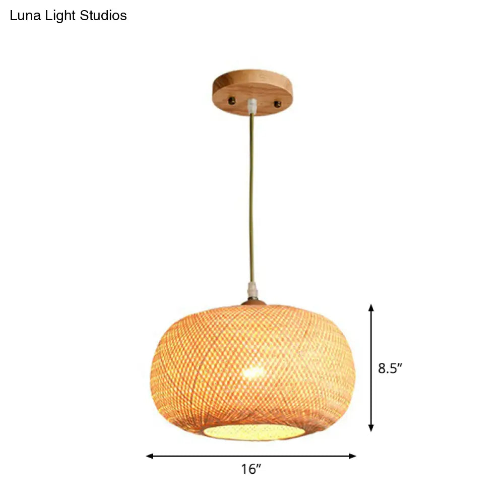 Asia 1-Light Beige Bamboo Pendant Light Fixture For Restaurants