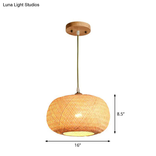 Asia 1-Light Beige Bamboo Pendant Light Fixture For Restaurants