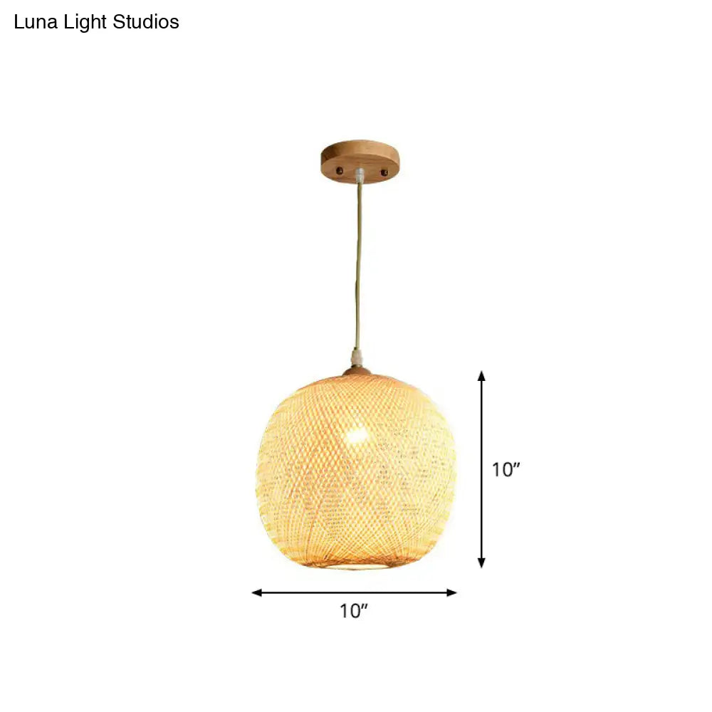 Asia 1-Light Beige Bamboo Pendant Light Fixture For Restaurants