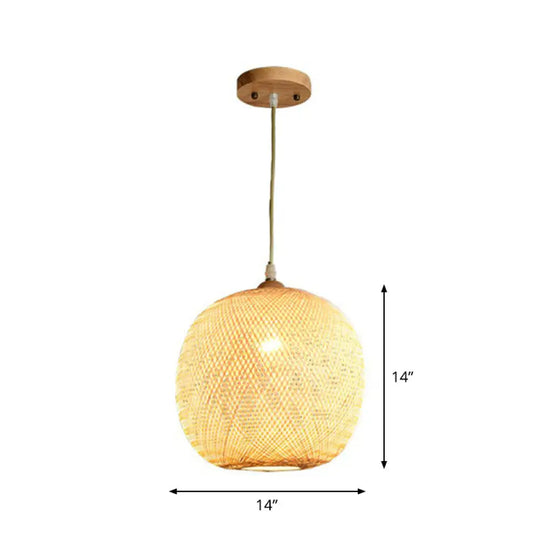 Asia 1-Light Beige Bamboo Pendant Light Fixture For Restaurants / Large Oval