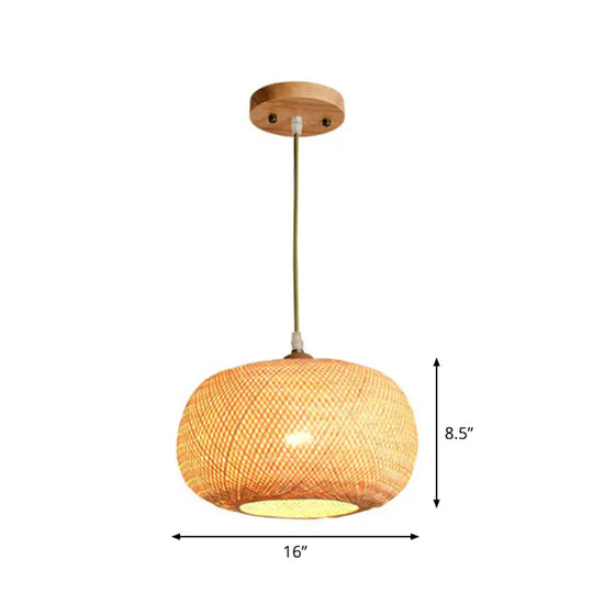 Asia 1-Light Beige Bamboo Pendant Light Fixture For Restaurants / Large Round