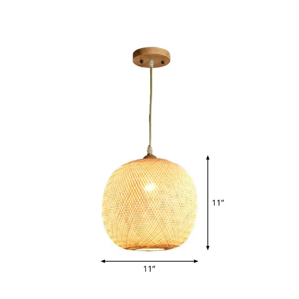 Asia 1-Light Beige Bamboo Pendant Light Fixture For Restaurants / Medium Oval