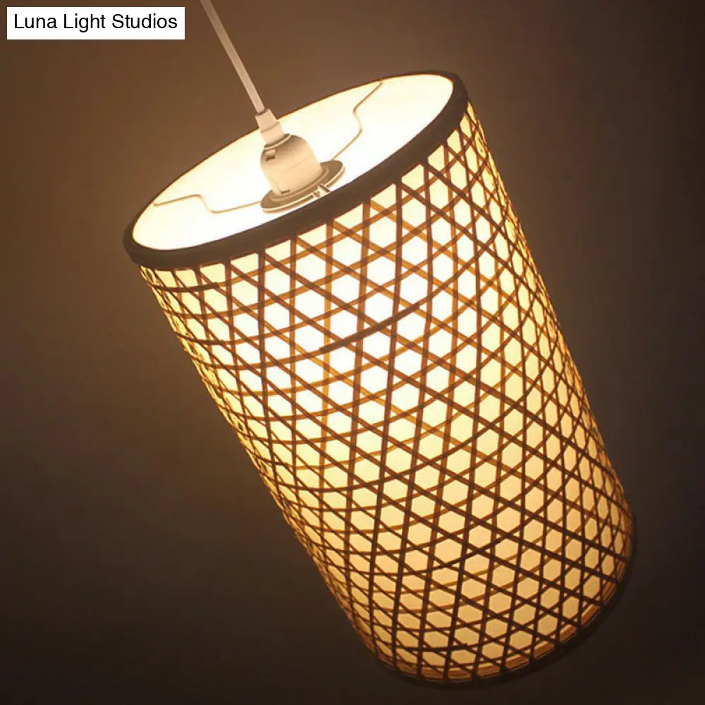 Asia 1-Light Beige Bamboo Pendant Hanging Lamp For Dining Room