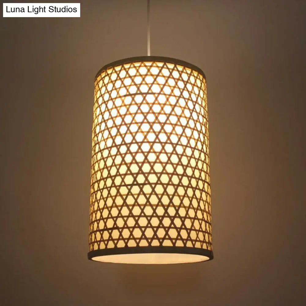 Asia 1-Light Beige Bamboo Pendant Hanging Lamp For Dining Room