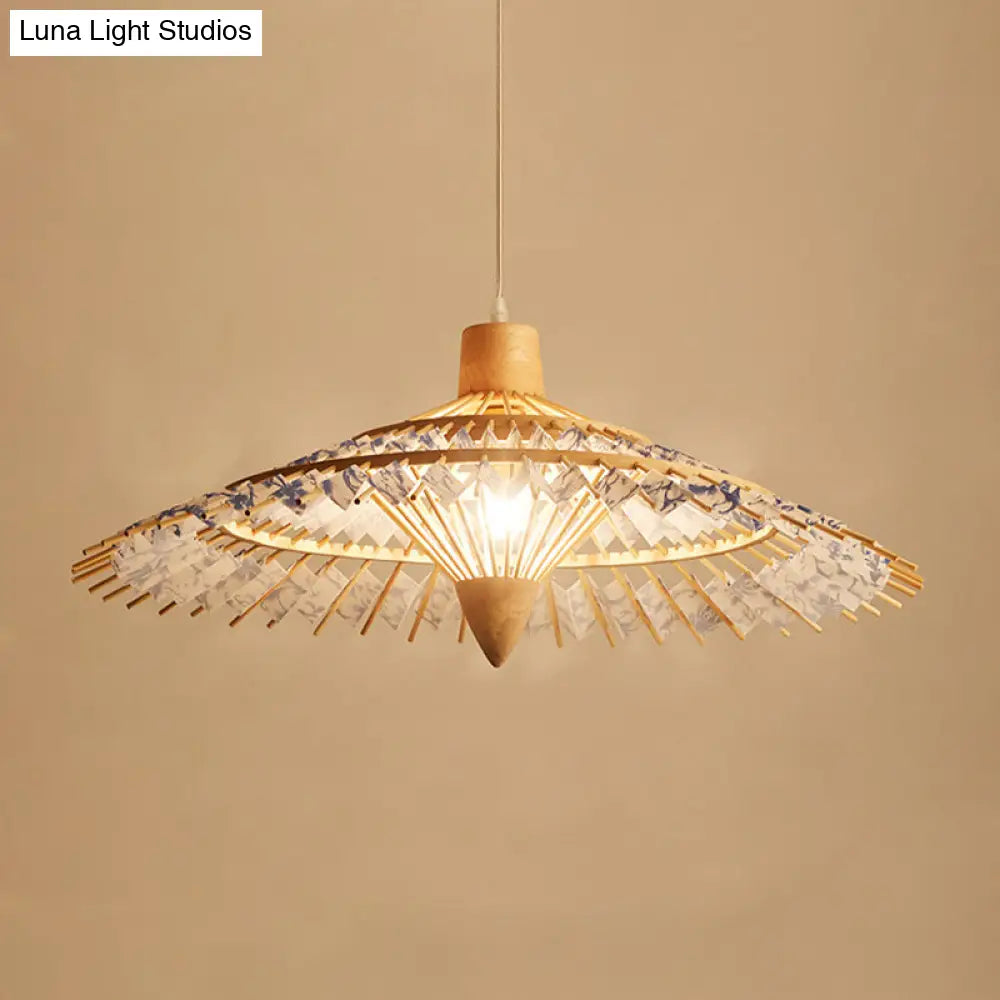 Asia Bamboo Ceiling Light Pendant - 19.5’ / 23.5’ 27.5’ White/Blue