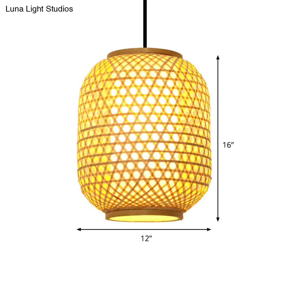 Asia Bamboo Hanging Pendant Ceiling Light – 16’/19.5’ Height Beige 1 For Dining Room