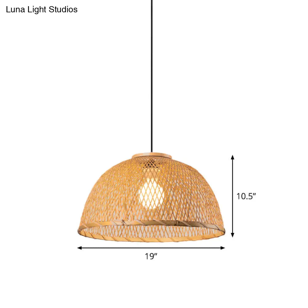 Bamboo Pendant Lamp - 1-Light Beige Suspension Fixture For Dining Room