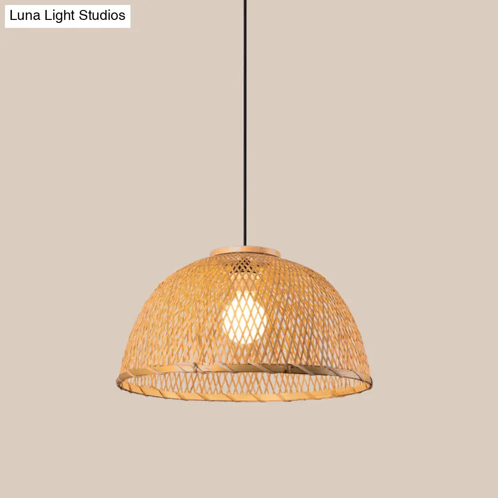 Asia Bamboo Pendant Lamp - 1-Light Beige Suspended Fixture For Dining Room