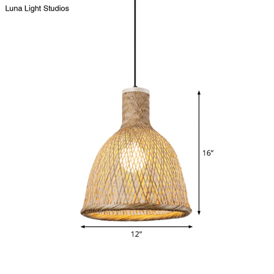 Asia Bamboo Pendant Lamp - 1-Light Beige Suspended Fixture For Dining Room