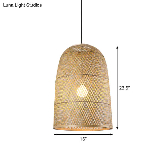 Asia Bamboo Pendant Lamp - 1-Light Beige Suspended Fixture For Dining Room