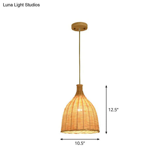 Asia Bamboo Shade Pendant Lamp With Down Lighting - Beige Droplet Design