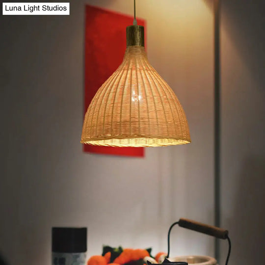 Asia Bamboo Shade Pendant Lamp With Down Lighting - Beige Droplet Design