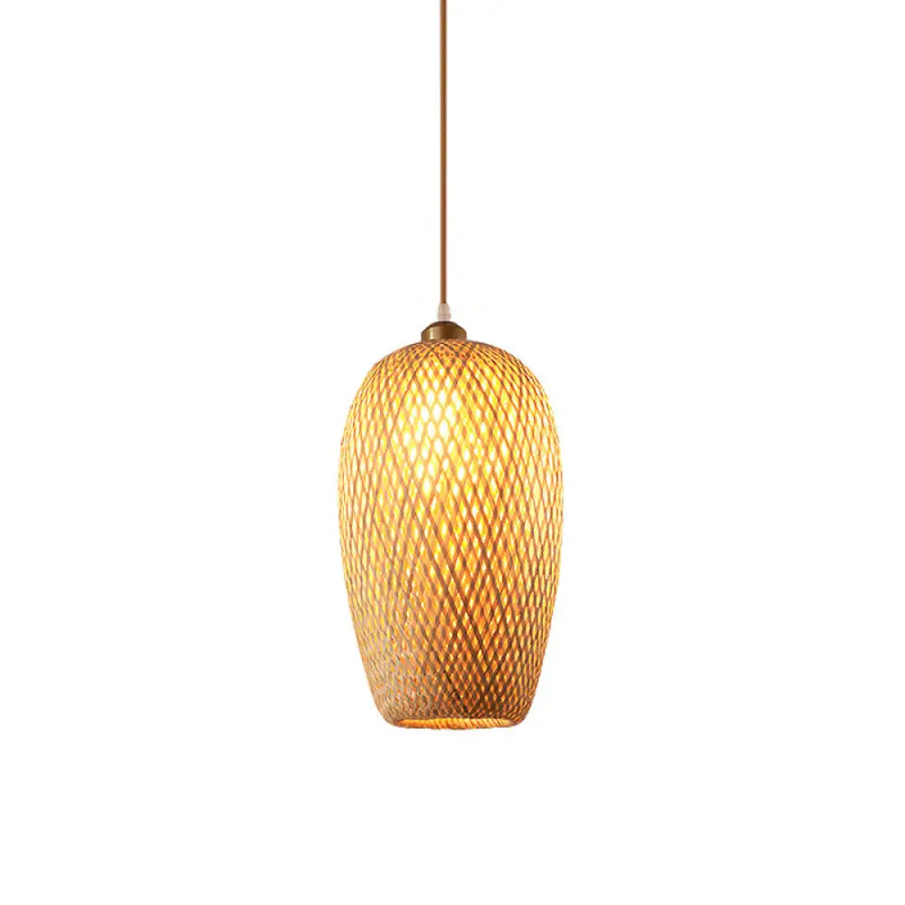 Asia Bamboo Tearoom Pendant Light - Crisscross-Woven Bowl/Oval/Bell Beige 9’/14’/16’ Wide / 9’