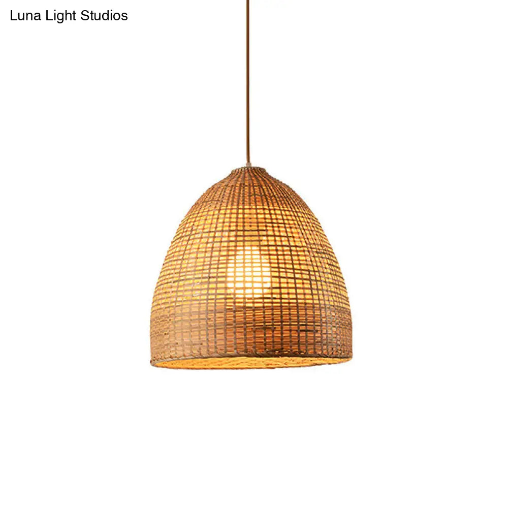 Crisscross-Woven Bamboo Pendant Hanging Ceiling Light - Tearoom Inspired Beige 9/14/16 Wide