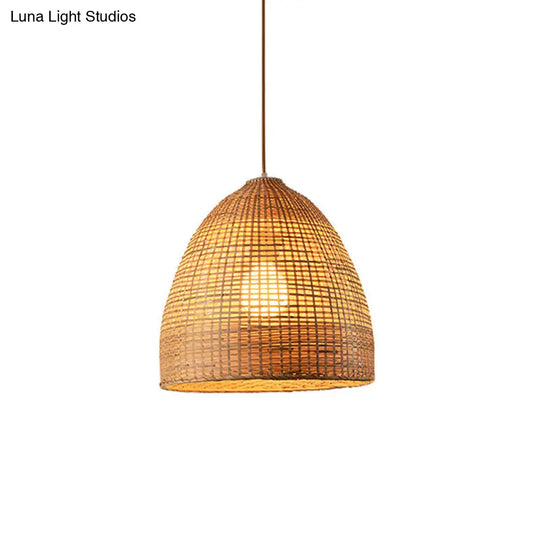 Crisscross-Woven Bamboo Pendant Hanging Ceiling Light - Tearoom Inspired Beige 9/14/16 Wide