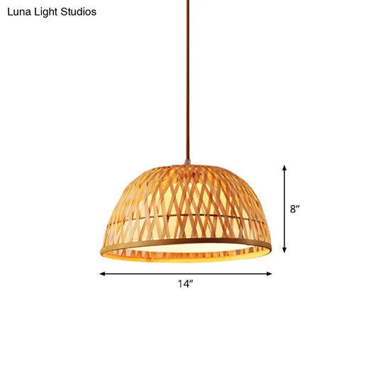 Crisscross-Woven Bamboo Pendant Hanging Ceiling Light - Tearoom Inspired Beige 9/14/16 Wide