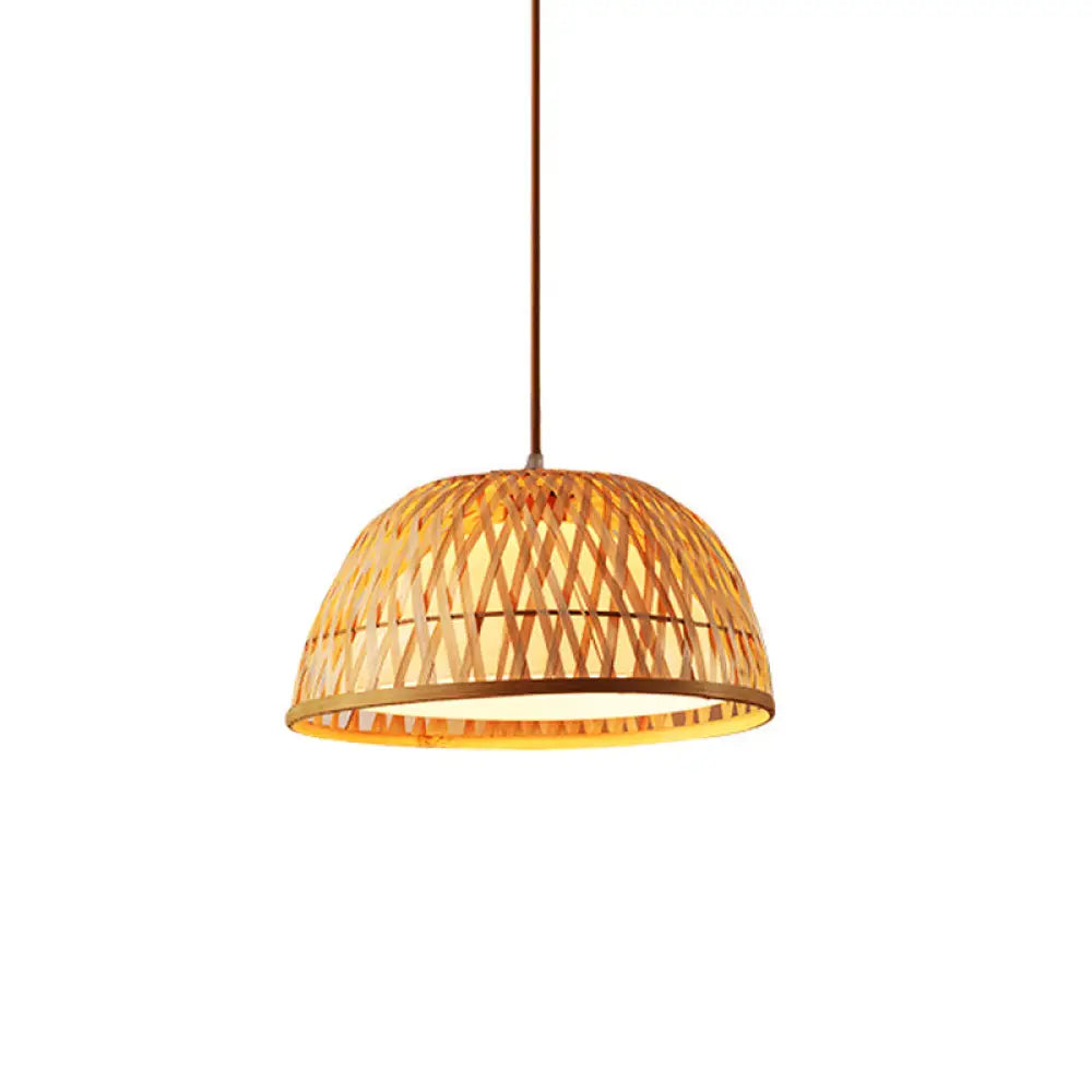 Asia Bamboo Tearoom Pendant Light - Crisscross-Woven Bowl/Oval/Bell Beige 9’/14’/16’ Wide / 14’