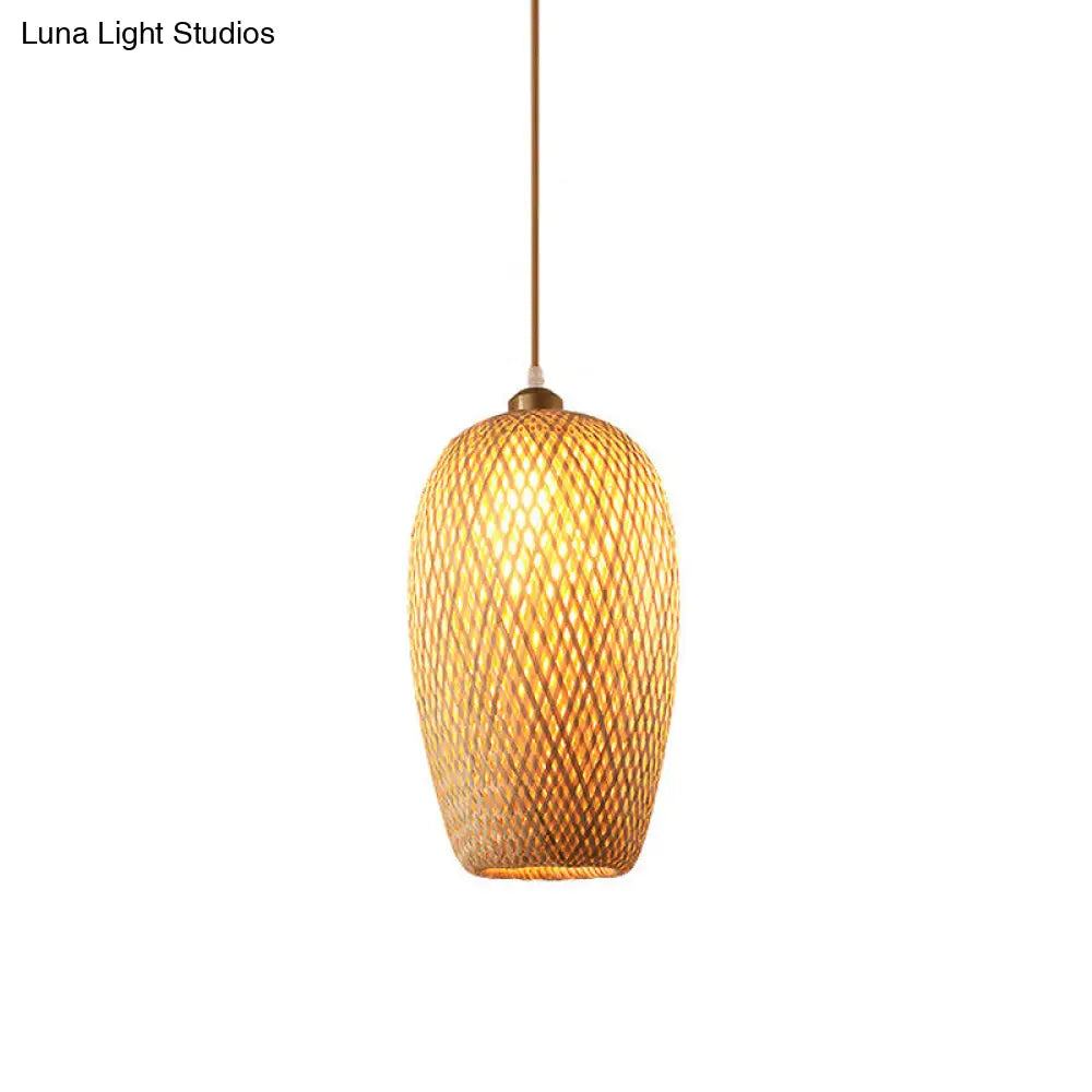 Crisscross-Woven Bamboo Pendant Hanging Ceiling Light - Tearoom Inspired Beige 9/14/16 Wide / 9