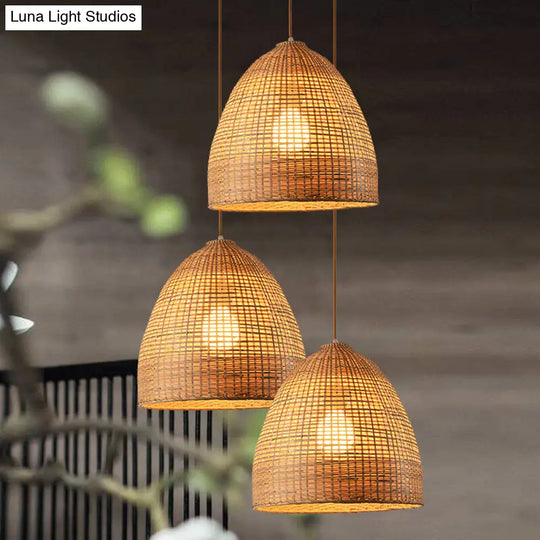 Crisscross-Woven Bamboo Pendant Hanging Ceiling Light - Tearoom Inspired Beige 9/14/16 Wide / 16