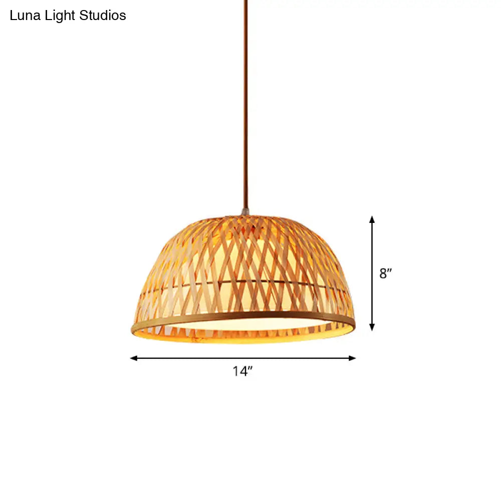 Asia Bamboo Tearoom Pendant Light - Crisscross-Woven Bowl/Oval/Bell Beige 9’/14’/16’ Wide