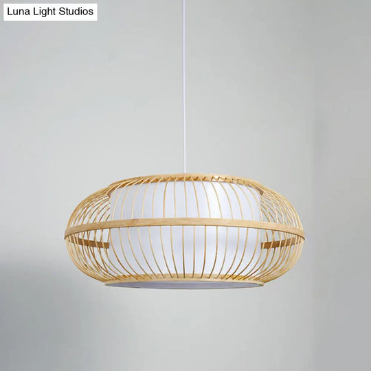 Asia Beige Bamboo Lantern Ceiling Lamp - Restaurant Hanging Light Fixture