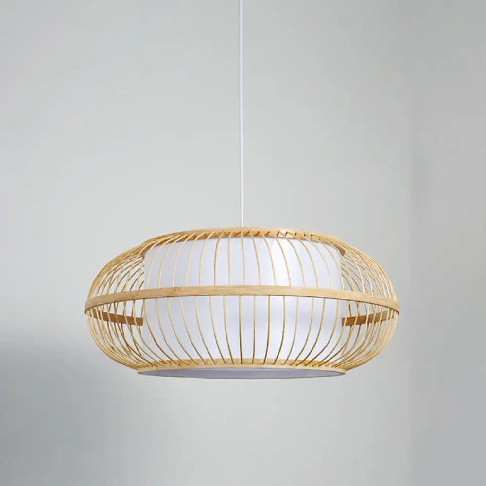 Asia Beige Bamboo Lantern Ceiling Lamp - Restaurant Hanging Light Fixture