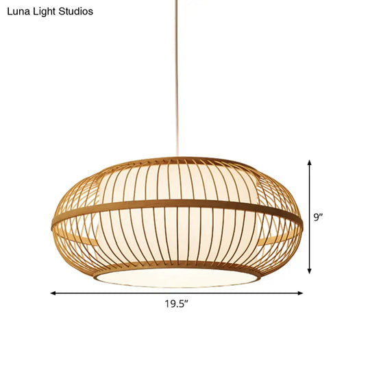 Asia Beige Bamboo Lantern Ceiling Lamp - Restaurant Hanging Light Fixture