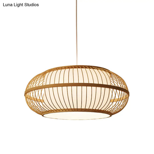 Asia Beige Bamboo Lantern Ceiling Lamp - Restaurant Hanging Light Fixture