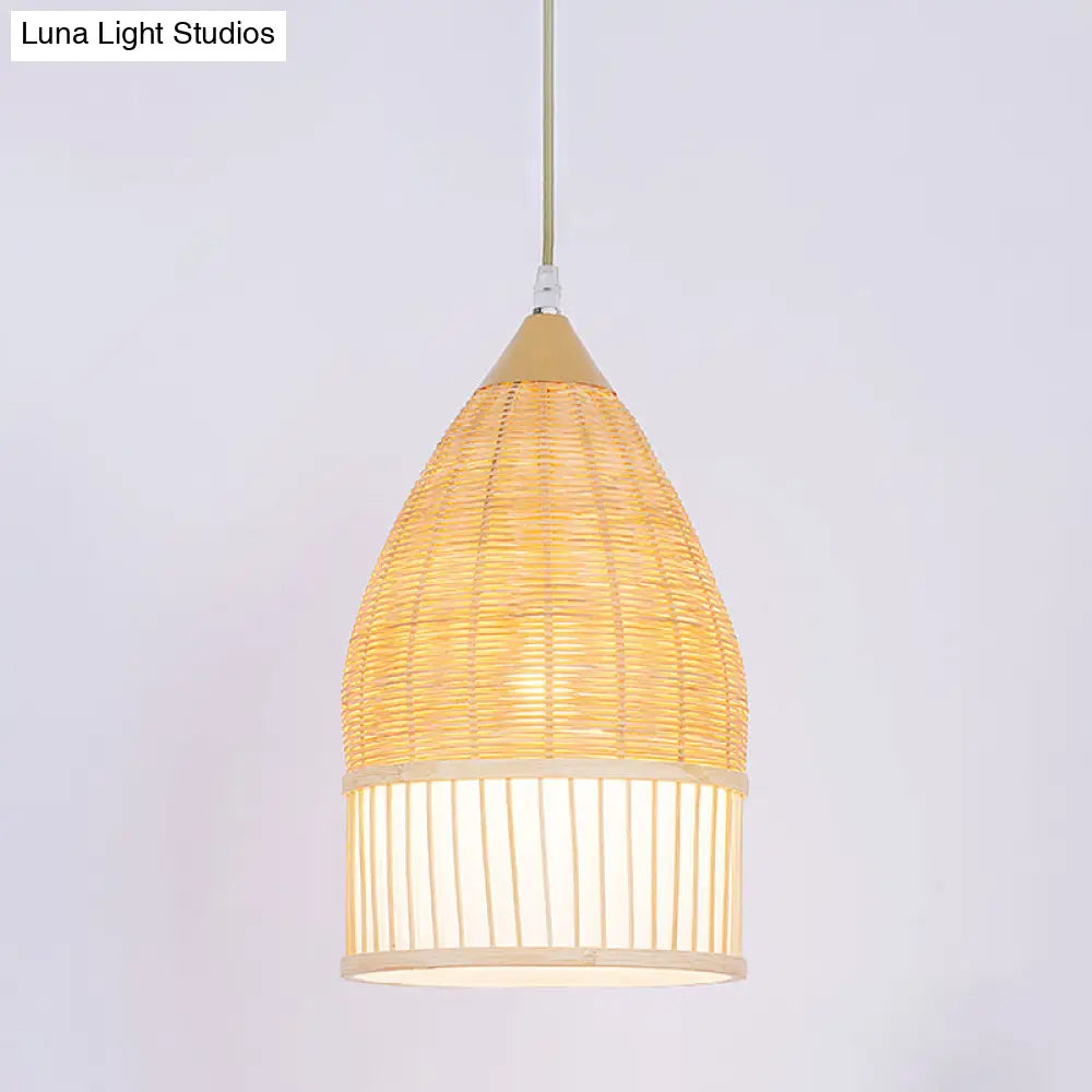 1-Light Asia Beige Pendant Lamp With Bamboo Shade For Dining Room Ceiling