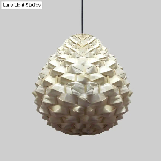 Asia Beige Bamboo Pendant Lamp With Droplet Shade - Living Room Ceiling Light