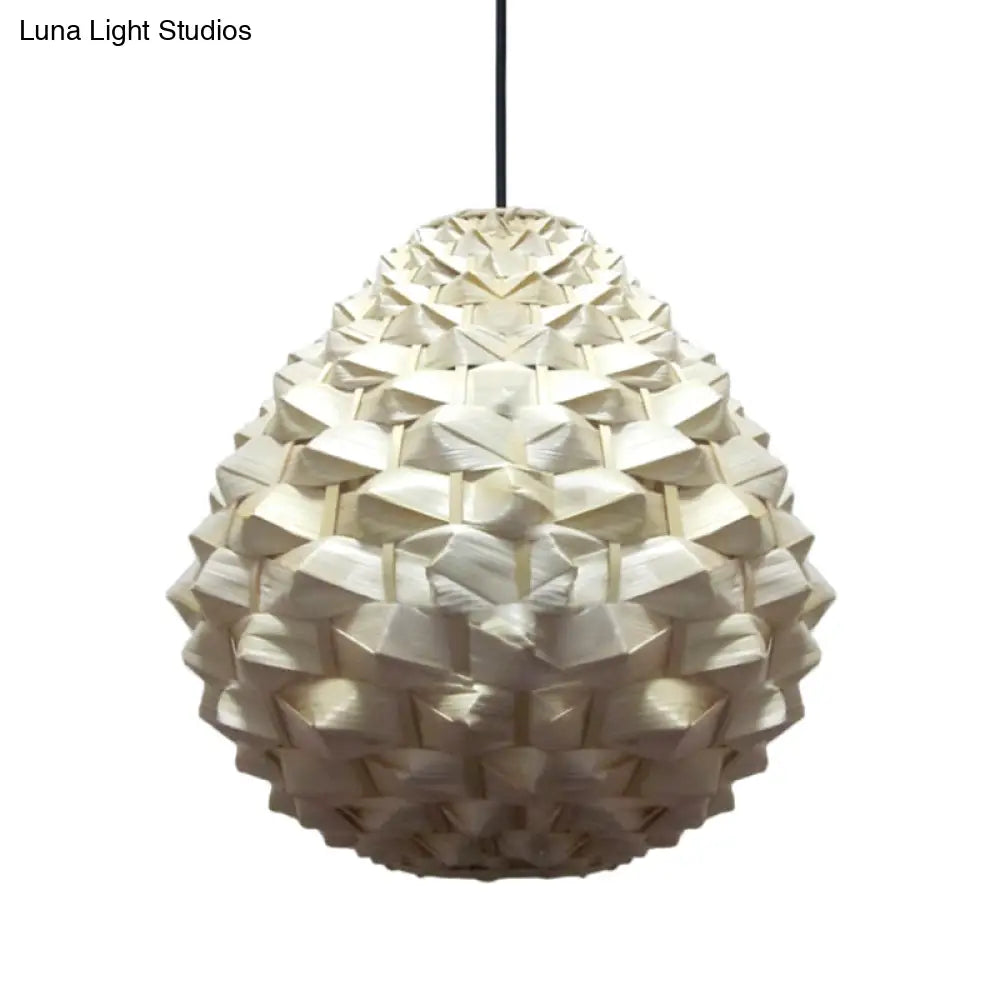 Asia Beige Bamboo Pendant Lamp With Droplet Shade - Living Room Ceiling Light