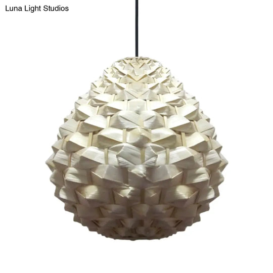 Asia Beige Bamboo Pendant Lamp With Droplet Shade - Living Room Ceiling Light