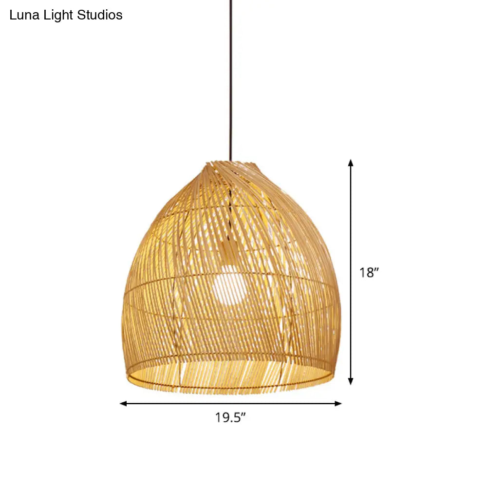 Asia Beige Dining Room Ceiling Lamp With Bamboo Shade - Hanging Pendant Light