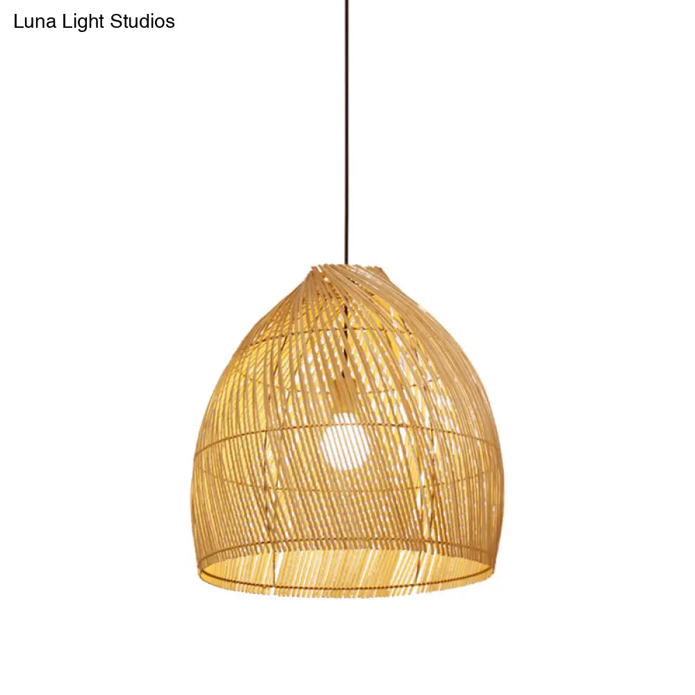 Asia Beige Dining Room Ceiling Lamp With Bamboo Shade - Hanging Pendant Light