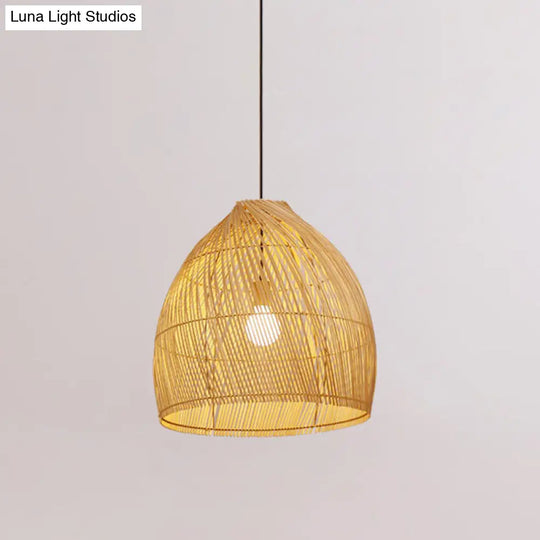 Asia Beige Dining Room Ceiling Lamp With Bamboo Shade - Hanging Pendant Light