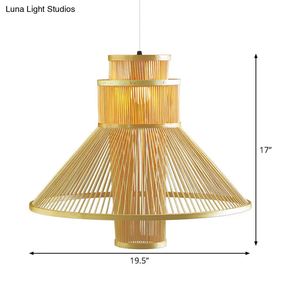 Asia Beige Living Room Pendant Light With Bamboo Shade Ceiling Suspension Lamp