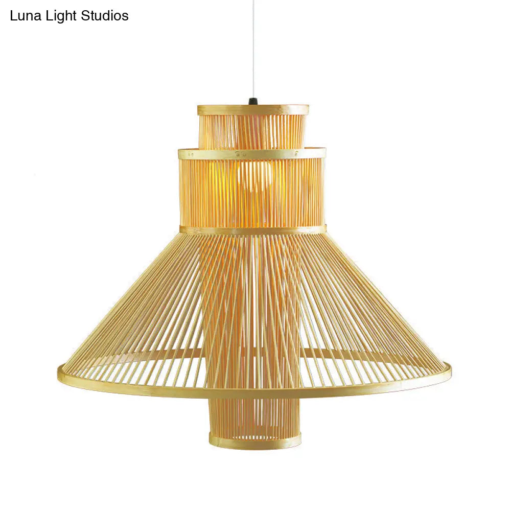 Asia Beige Living Room Pendant Light With Bamboo Shade Ceiling Suspension Lamp