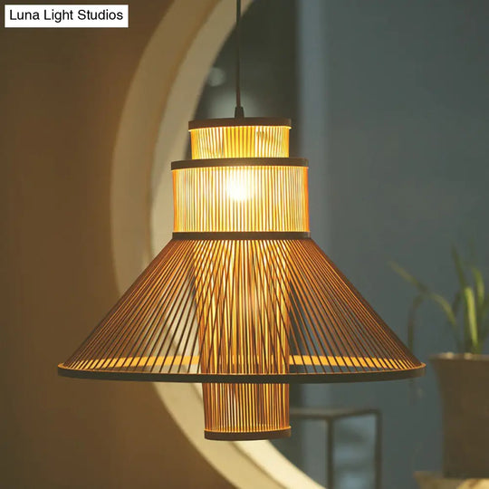 Asia Beige Living Room Pendant Light With Bamboo Shade Ceiling Suspension Lamp