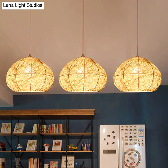 Asia Beige Pendant Lamp With Pear Bamboo Shade Stylish Ceiling Light For Dining Room