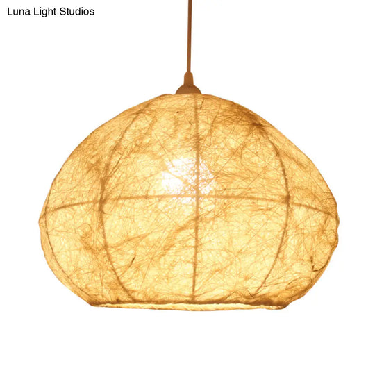 Asia Beige Pendant Lamp With Pear Bamboo Shade Stylish Ceiling Light For Dining Room