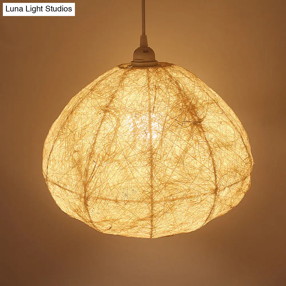 Asia Beige Pendant Lamp With Pear Bamboo Shade Stylish Ceiling Light For Dining Room