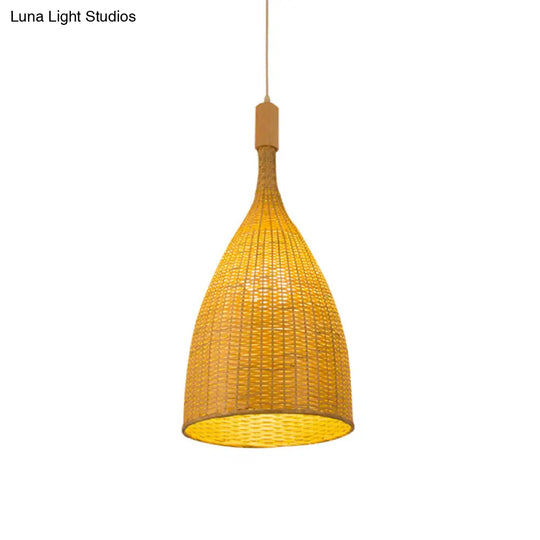 Asia Beige Pendant Light: Single Restaurant Suspension Lamp With Bamboo Funnel Shade